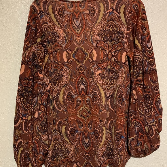 Willow Root Top Blouse S Stretchy Long Sleeve V-Neck Paisley Floral Polyester - Picture 11 of 16